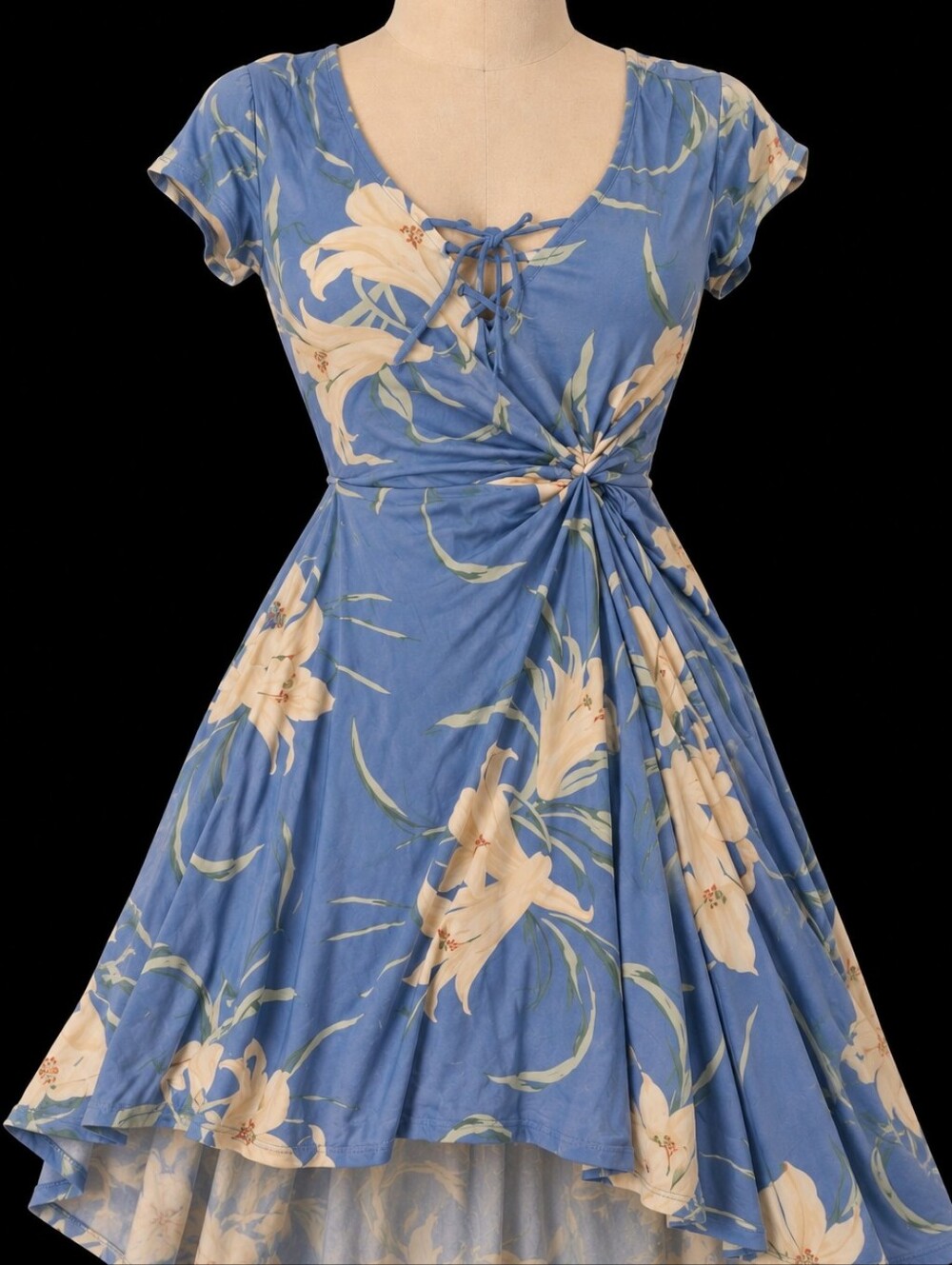 Chaps Blue Floral Midi Dress with Cream Lilies🌷